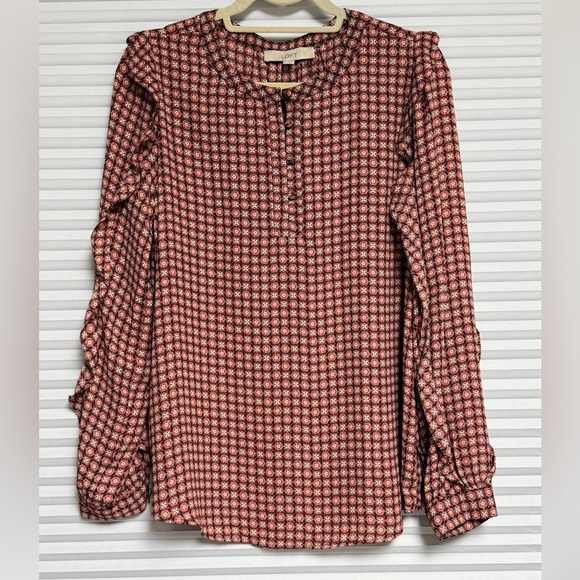 LOFT Tops - LOFT Red and Black Geometric Blouse